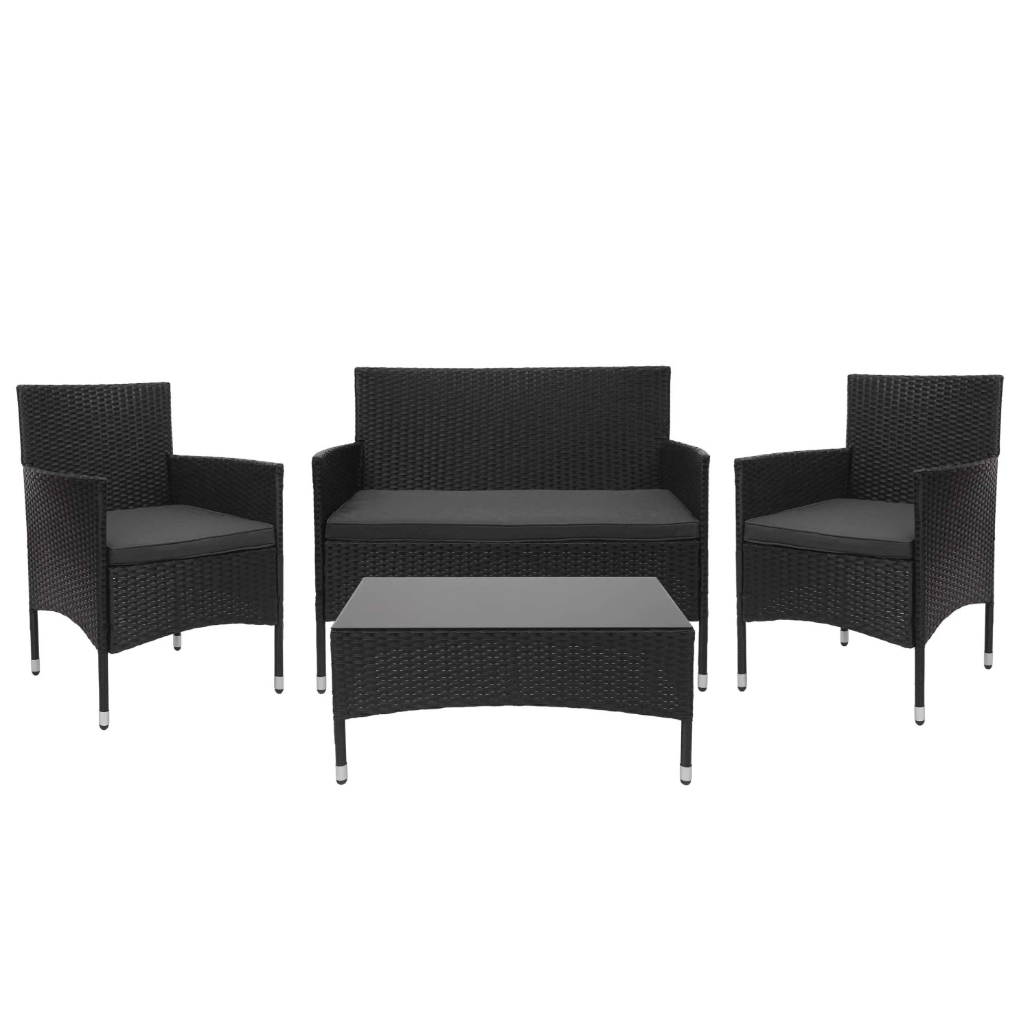 PROREGAL Poly-Rattan Garnitur Balkon-/Garten-/Lounge-Set Sofa Sitzgruppe Schwarz Kissen Dunkelgrau