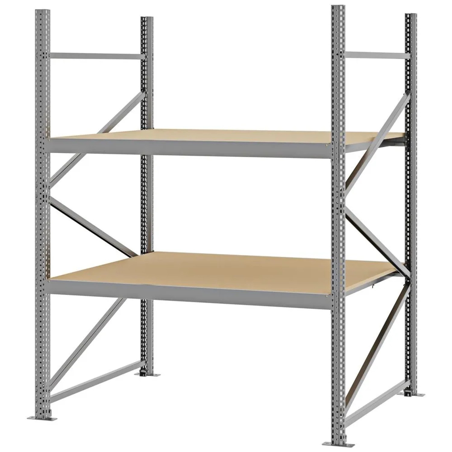 PROREGAL Weitspannregal Schraub-Stecksystem MAGNUS PRO Made In Germany Grundregal 200x150x100cm 2 Ebenen Spanplattenböden Fachlast 750kg Verzinkt