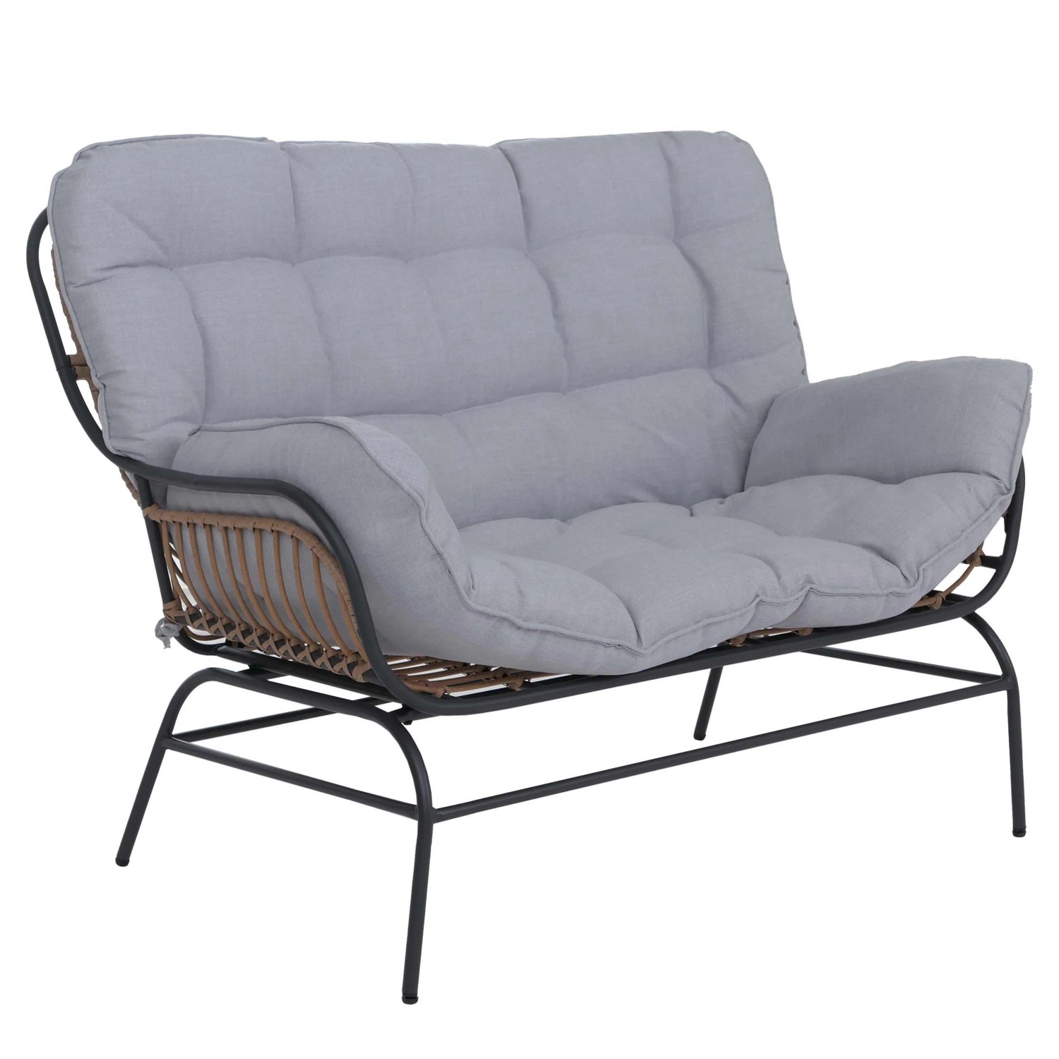 PROREGAL 2er Gartensofa Sofa Gartenbank Couch 2-Sitzer Stoff 220g/m2 Poly-Rattan Metall Dunkelgrau Polster Hellgrau
