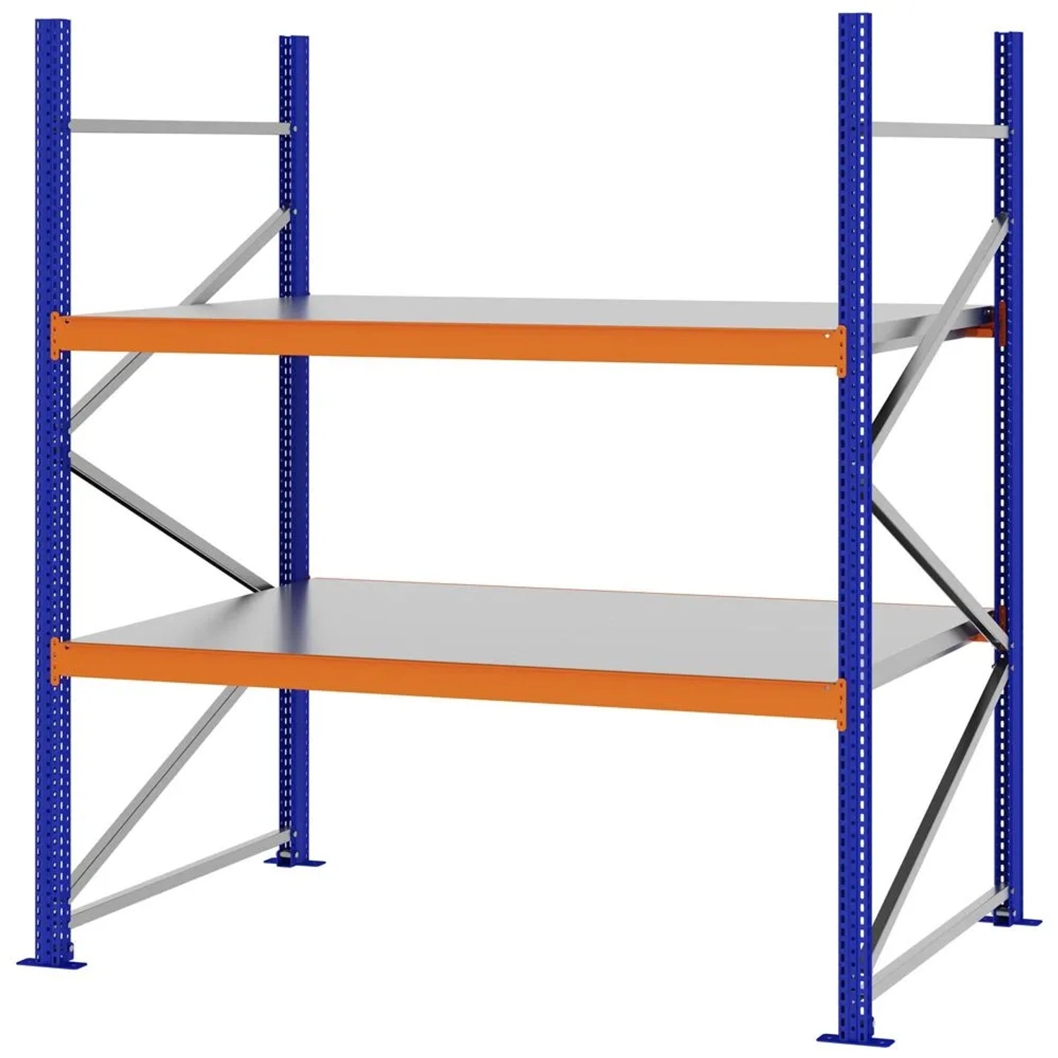 PROREGAL Weitspannregal Schraub-Stecksystem MAGNUS PRO Made In Germany Grundregal 200x175x100cm 2 Ebenen Stahlböden Fachlast 700kg Blau/Orange