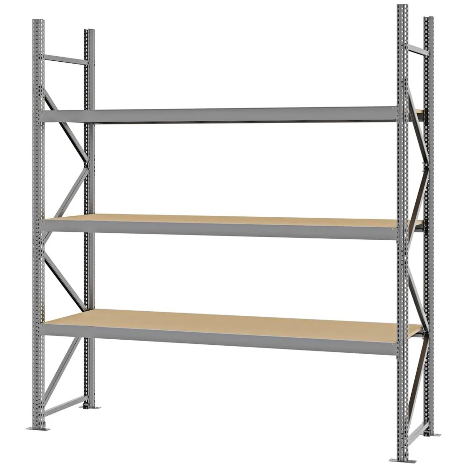 PROREGAL Weitspannregal Schraub-Stecksystem MAGNUS PRO Made In Germany Grundregal 250x225x60cm 3 Ebenen Spanplattenböden Fachlast 520kg Verzinkt