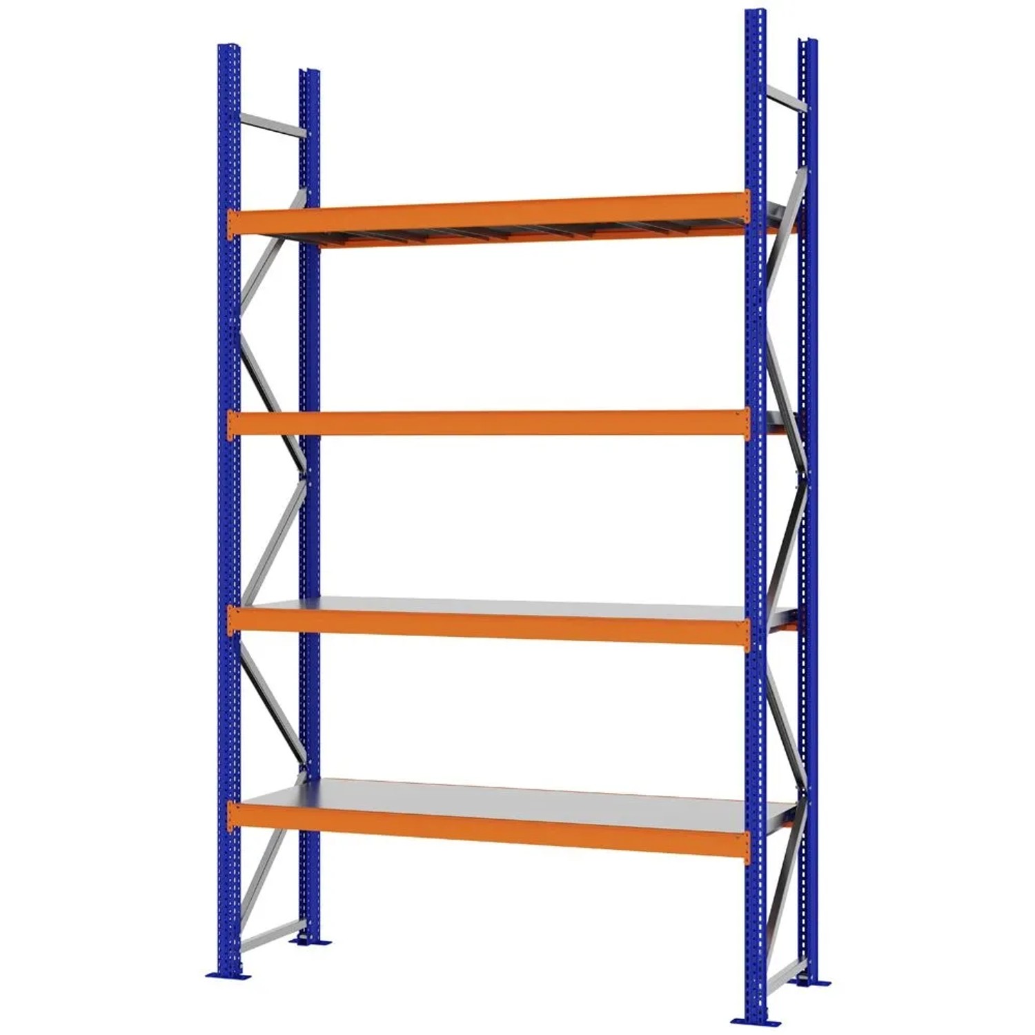 PROREGAL Weitspannregal Schraub-Stecksystem MAGNUS PRO Made In Germany Grundregal 300x175x50cm 4 Ebenen Stahlböden Fachlast 700kg Verzinkt