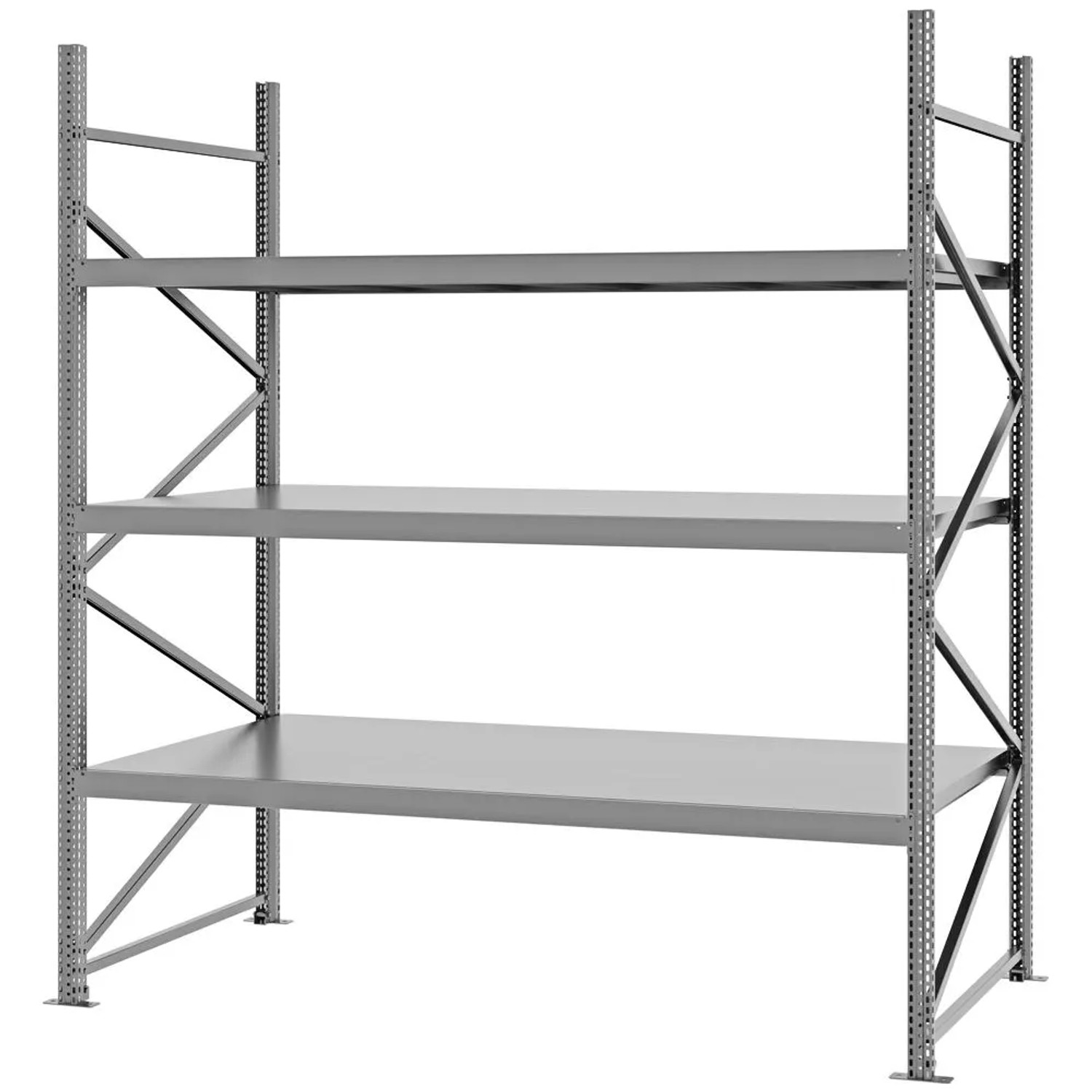 PROREGAL Weitspannregal Schraub-Stecksystem MAGNUS PRO Made In Germany Grundregal 250x225x100cm 3 Ebenen Stahlböden Fachlast 520kg Verzinkt