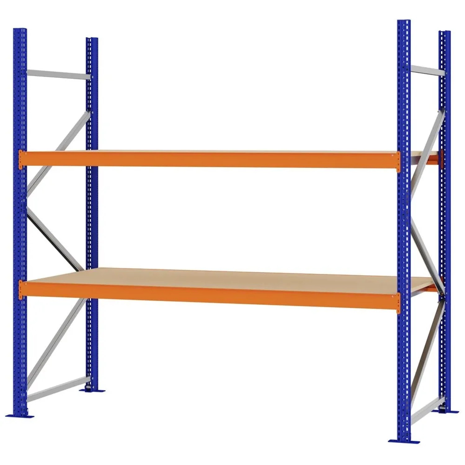 PROREGAL Weitspannregal Schraub-Stecksystem MAGNUS PRO Made In Germany Grundregal 200x200x80cm 2 Ebenen Spanplattenböden Fachlast 600kg Blau/Orange