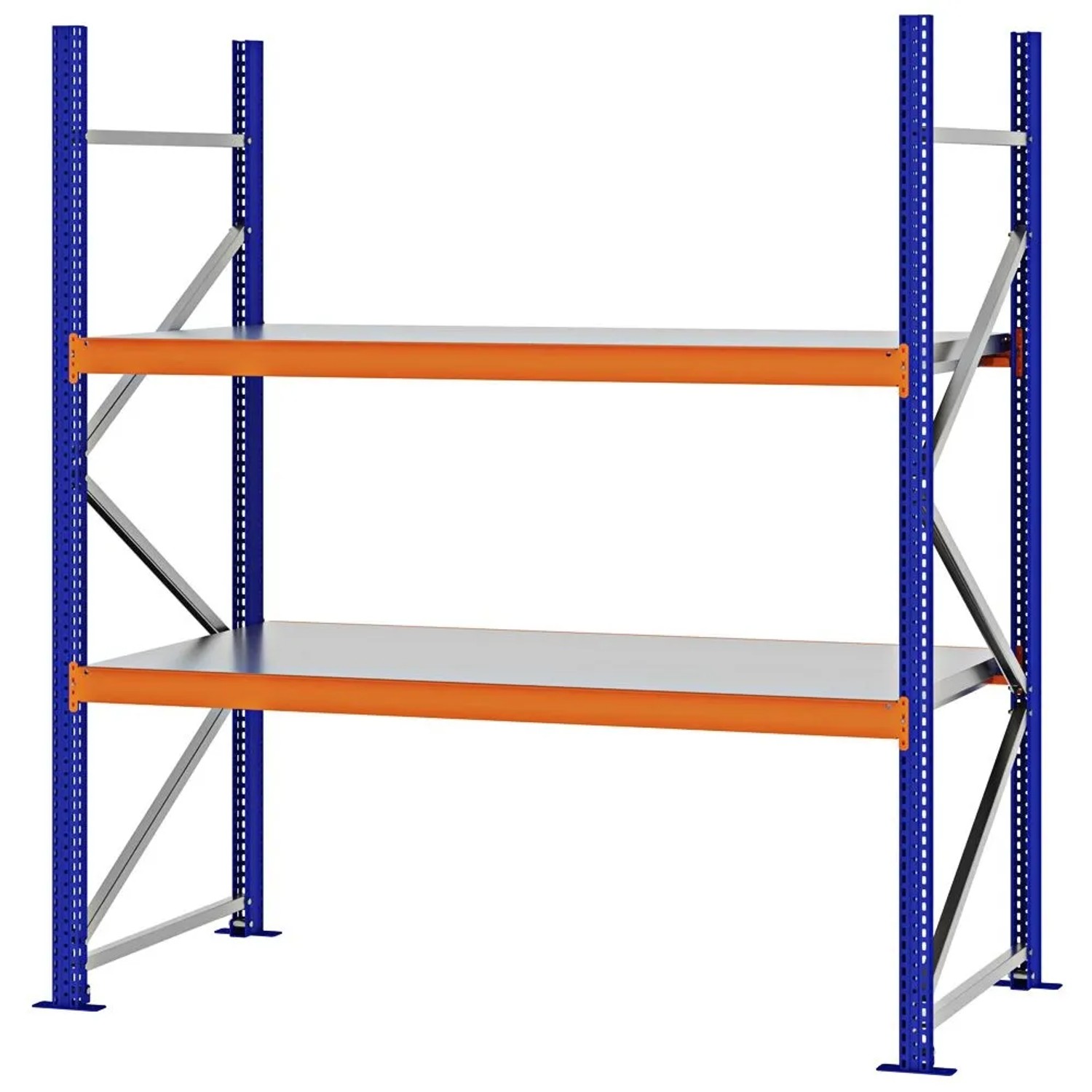PROREGAL Weitspannregal Schraub-Stecksystem MAGNUS PRO Made In Germany Grundregal 200x175x80cm 2 Ebenen Stahlböden Fachlast 700kg Blau/Orange