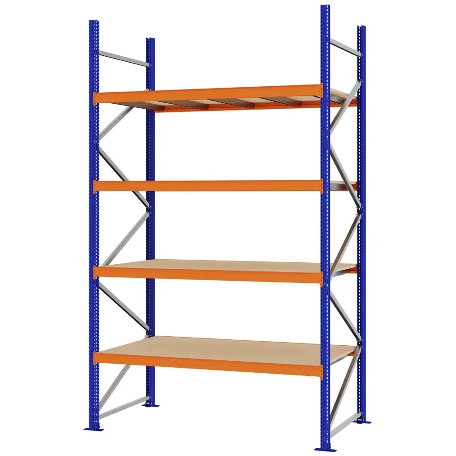 PROREGAL Weitspannregal Schraub-Stecksystem MAGNUS PRO Made In Germany Grundregal 300x175x80cm 4 Ebenen Spanplattenböden Fachlast 700kg Verzinkt