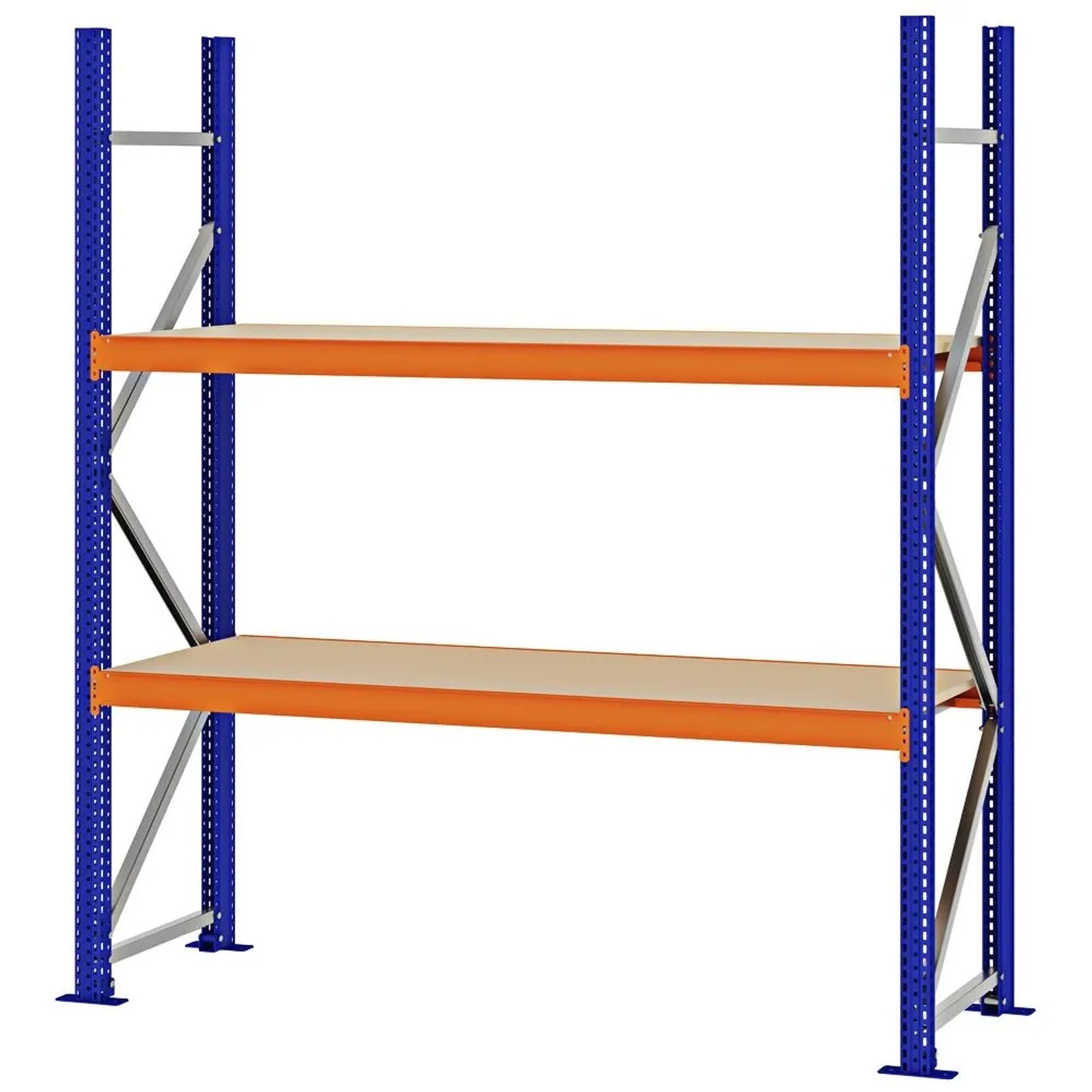 PROREGAL Weitspannregal Schraub-Stecksystem MAGNUS PRO Made In Germany Grundregal 200x175x50cm 2 Ebenen Spanplattenböden Fachlast 700kg Blau/Orange