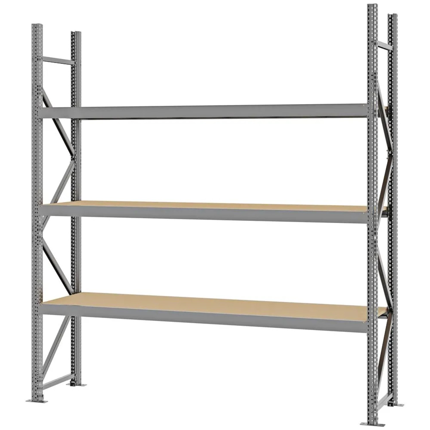 PROREGAL Weitspannregal Schraub-Stecksystem MAGNUS PRO Made In Germany Grundregal 250x225x50cm 3 Ebenen Spanplattenböden Fachlast 520kg Verzinkt