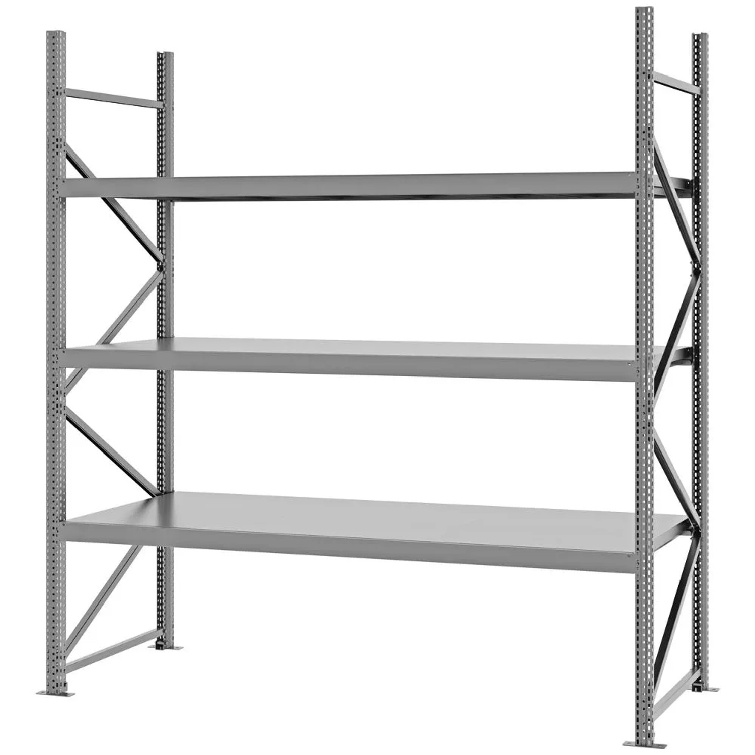 PROREGAL Weitspannregal Schraub-Stecksystem MAGNUS PRO Made In Germany Grundregal 250x225x80cm 3 Ebenen Stahlböden Fachlast 520kg Verzinkt