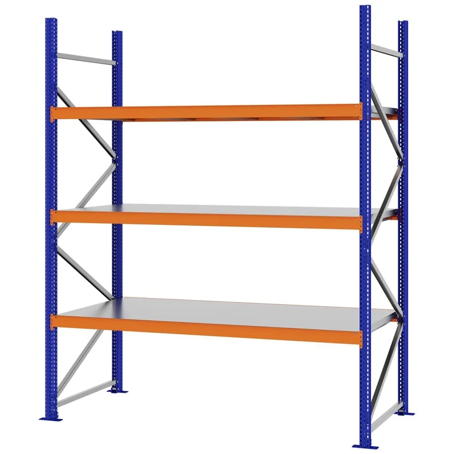 PROREGAL Weitspannregal Schraub-Stecksystem MAGNUS PRO Made In Germany Grundregal 250x200x80cm 3 Ebenen Stahlböden Fachlast 600kg Verzinkt