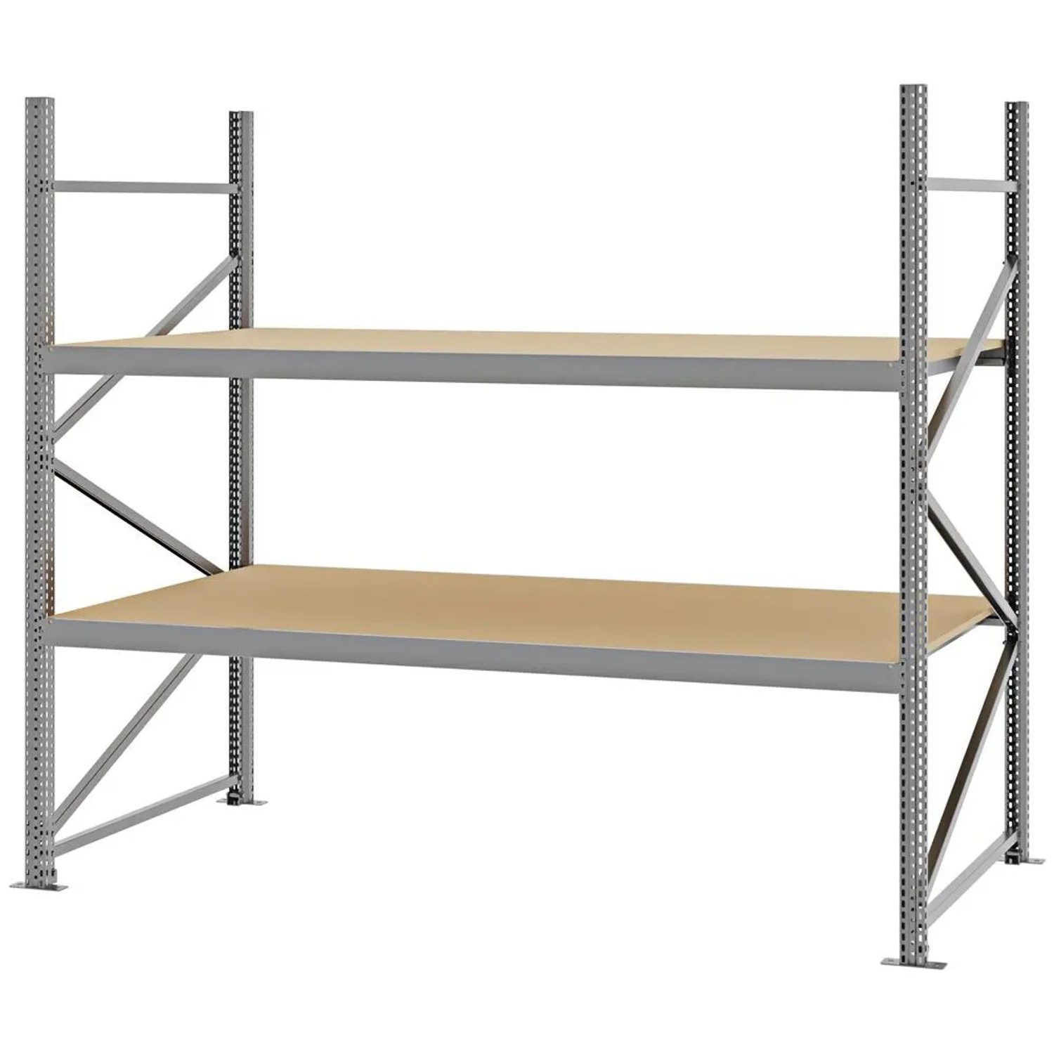 PROREGAL Weitspannregal Schraub-Stecksystem MAGNUS PRO Made In Germany Grundregal 200x225x100cm 2 Ebenen Spanplattenböden Fachlast 520kg Verzinkt