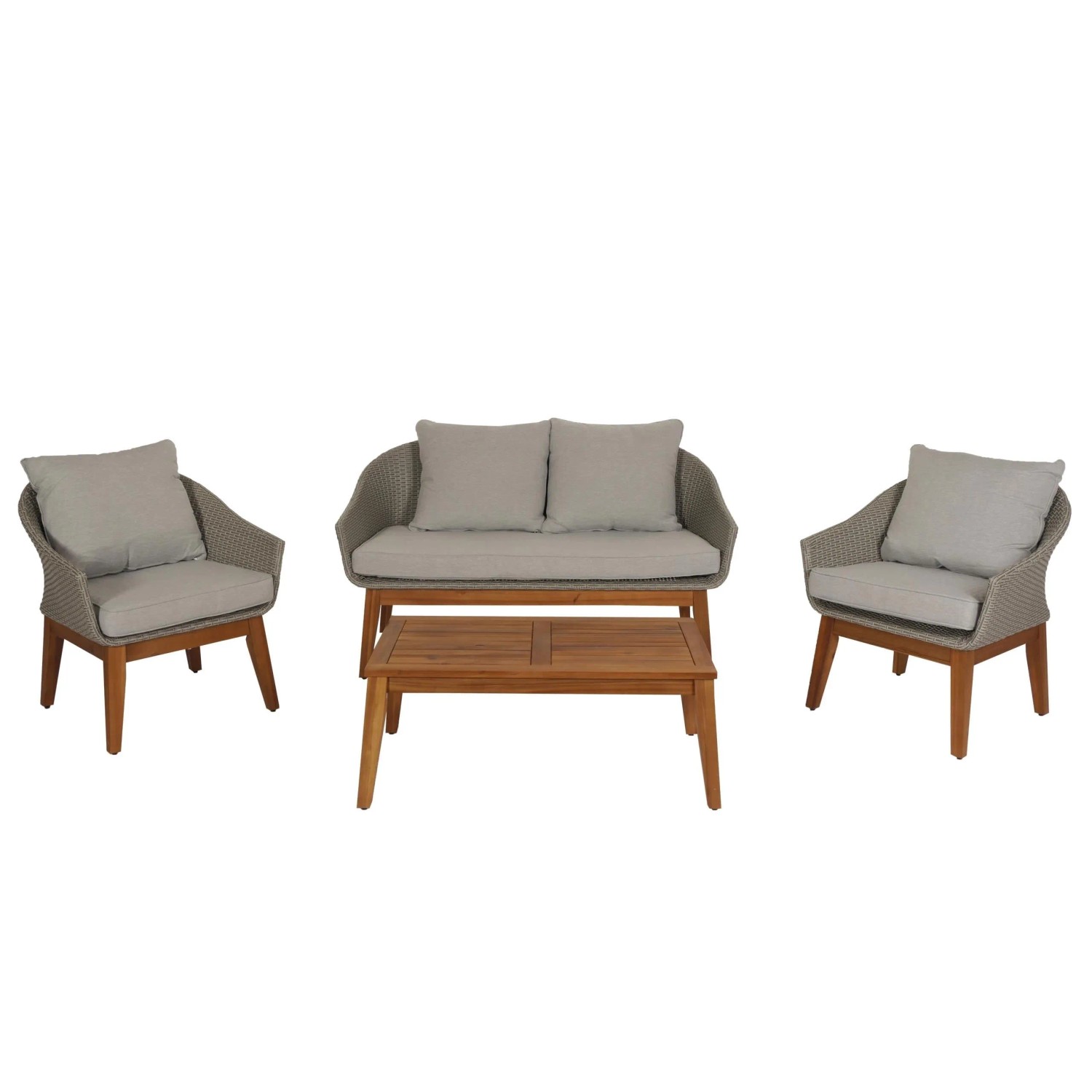 PROREGAL Gartengarnitur Garten-/Lounge-Set Sofa Sitzgruppe Poly-Rattan Holz Akazie Grau Kissen Hellgrau