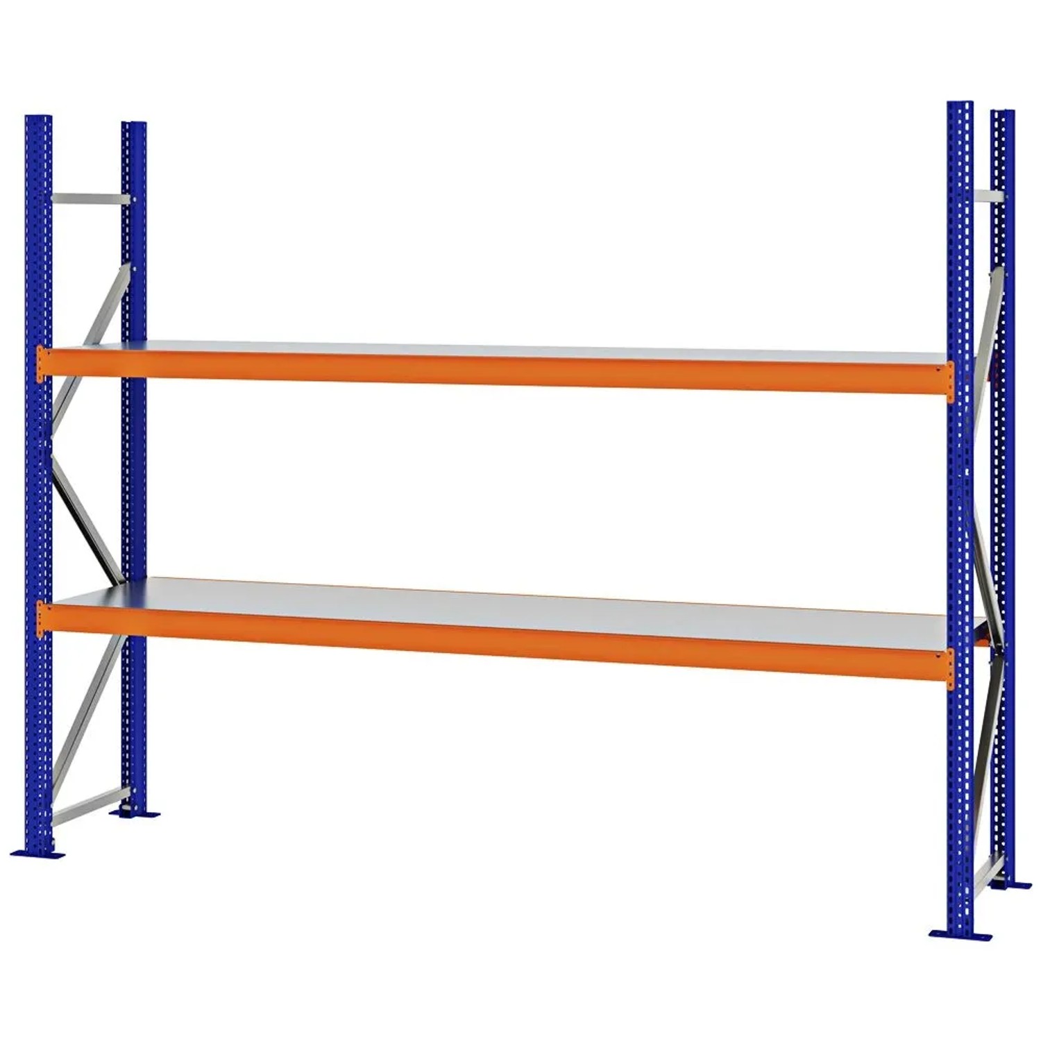 PROREGAL Weitspannregal Schraub-Stecksystem MAGNUS PRO Made In Germany Grundregal 200x250x80cm 2 Ebenen Stahlböden Fachlast 430kg Blau/Orange