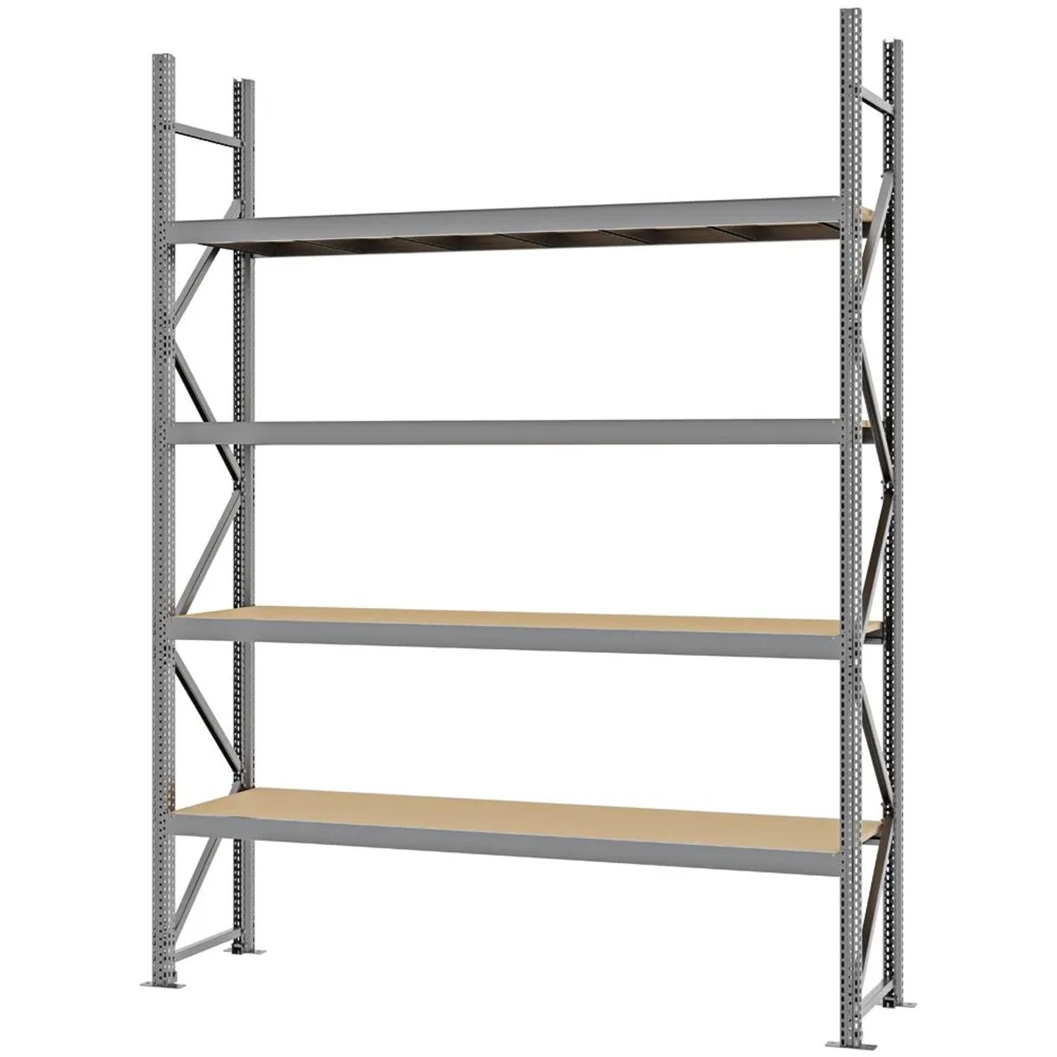PROREGAL Weitspannregal Schraub-Stecksystem MAGNUS PRO Made In Germany Grundregal 300x225x50cm 4 Ebenen Spanplattenböden Fachlast 520kg Verzinkt