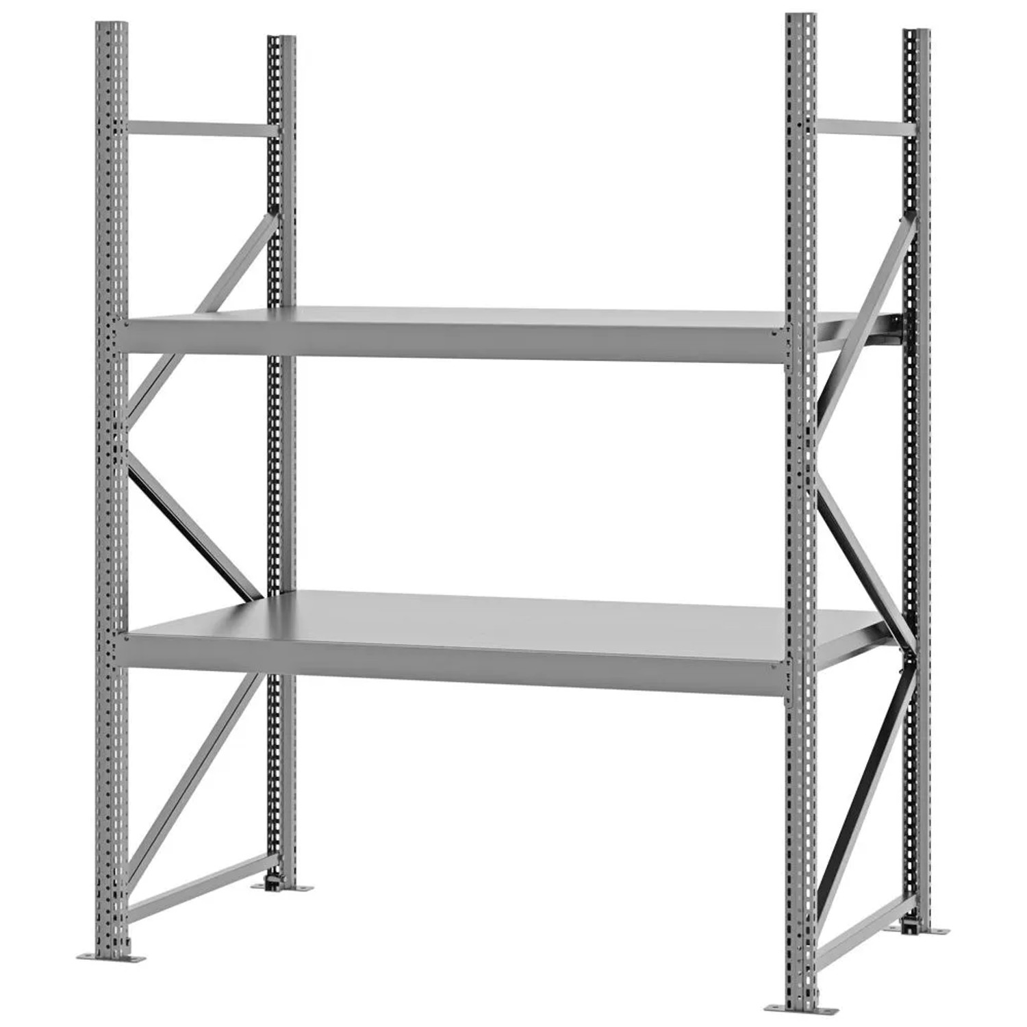 PROREGAL Weitspannregal Schraub-Stecksystem MAGNUS PRO Made In Germany Grundregal 200x150x80cm 2 Ebenen Stahlböden Fachlast 750kg Blau/Orange