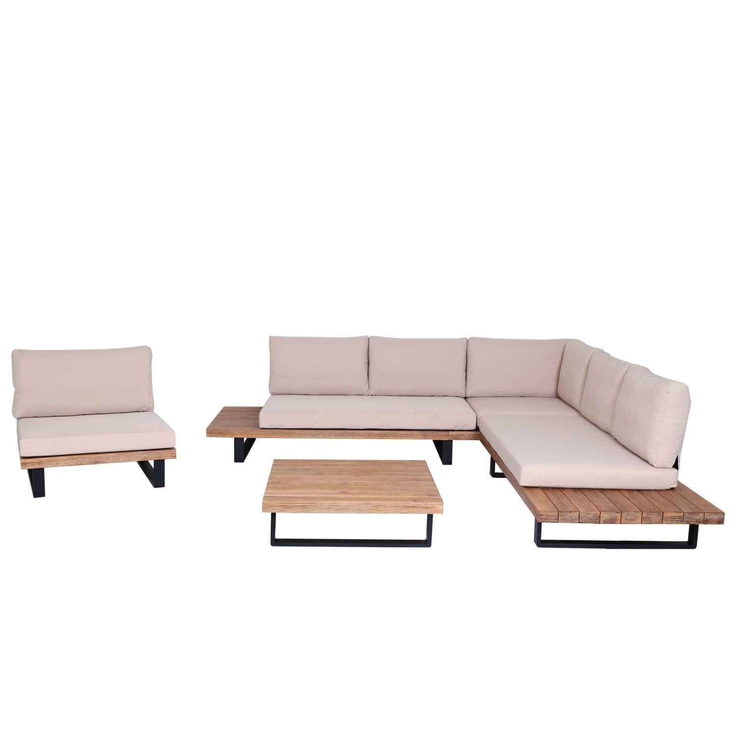 PROREGAL Garten-Garnitur Mit Sessel Lounge-Set Sofa Spun Poly Akazie Holz FSC Aluminium Hellbraun Polster Beige