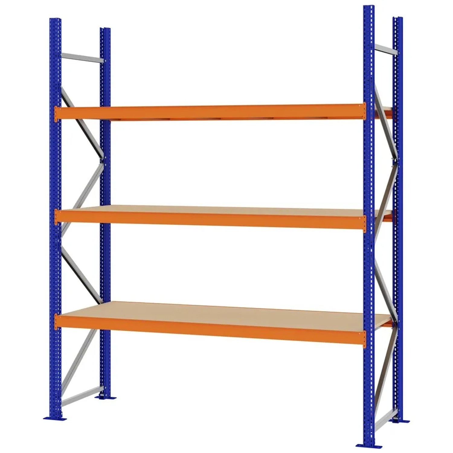 PROREGAL Weitspannregal Schraub-Stecksystem MAGNUS PRO Made In Germany Grundregal 250x200x60cm 3 Ebenen Spanplattenböden Fachlast 600kg Verzinkt