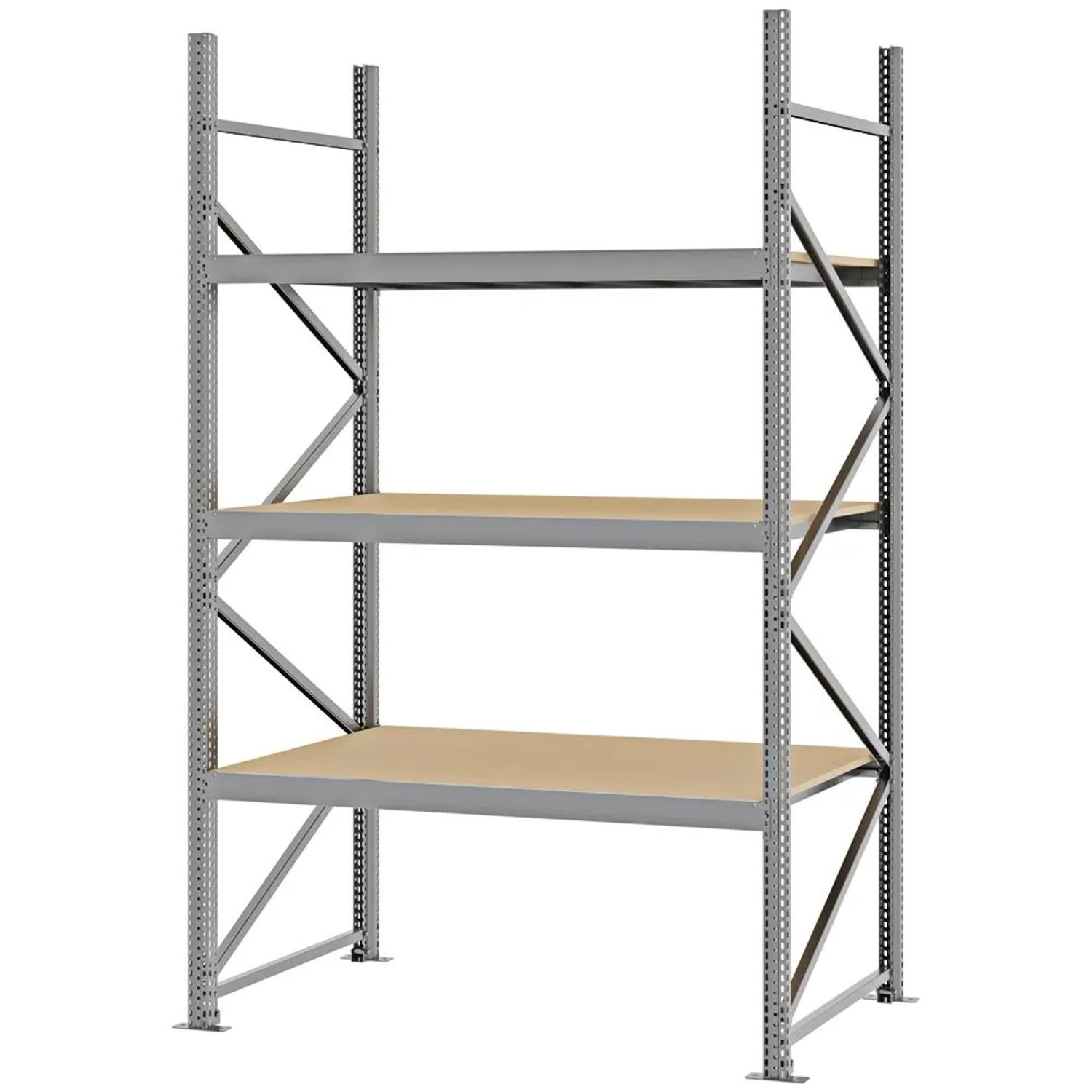 PROREGAL Weitspannregal Schraub-Stecksystem MAGNUS PRO Made In Germany Grundregal 250x150x80cm 3 Ebenen Spanplattenböden Fachlast 750kg Verzinkt