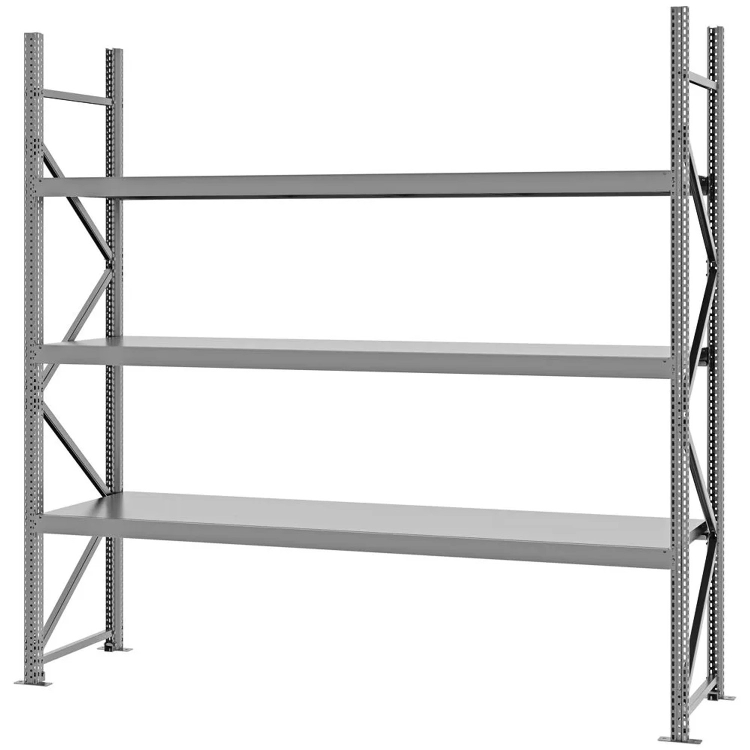 PROREGAL Weitspannregal Schraub-Stecksystem MAGNUS PRO Made In Germany Grundregal 250x250x60cm 3 Ebenen Stahlböden Fachlast 430kg Verzinkt
