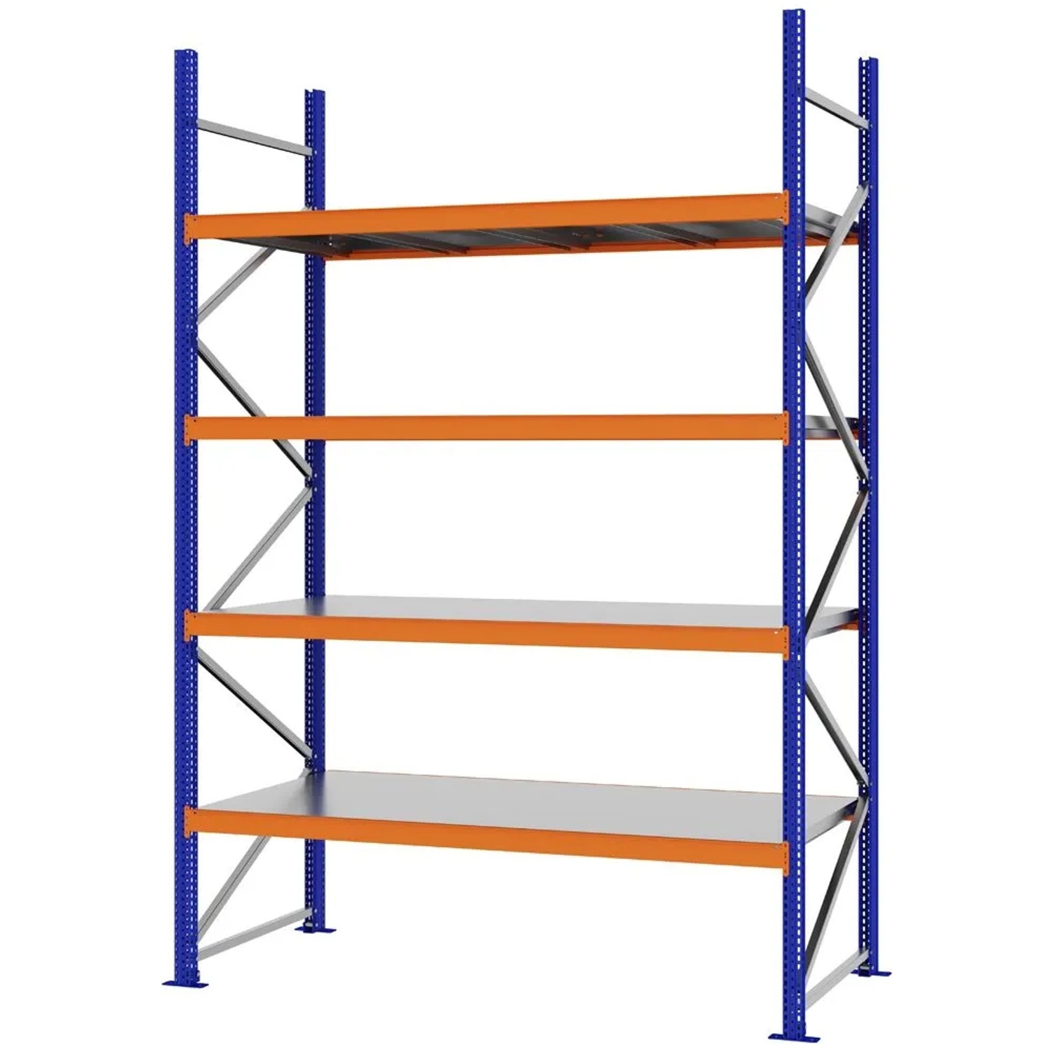 PROREGAL Weitspannregal Schraub-Stecksystem MAGNUS PRO Made In Germany Grundregal 300x200x80cm 4 Ebenen Stahlböden Fachlast 600kg Verzinkt