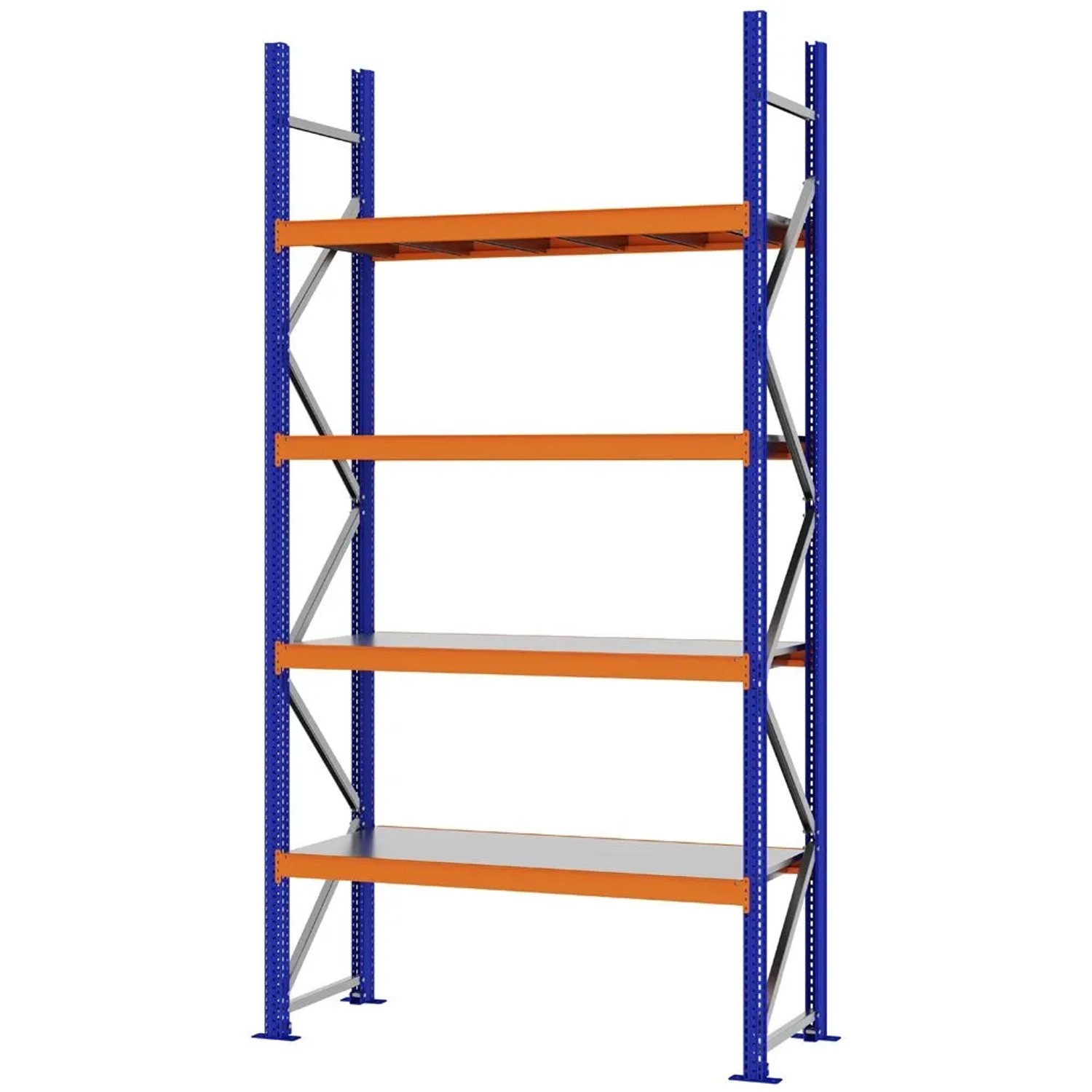 PROREGAL Weitspannregal Schraub-Stecksystem MAGNUS PRO Made In Germany Grundregal 300x150x50cm 4 Ebenen Stahlböden Fachlast 750kg Verzinkt