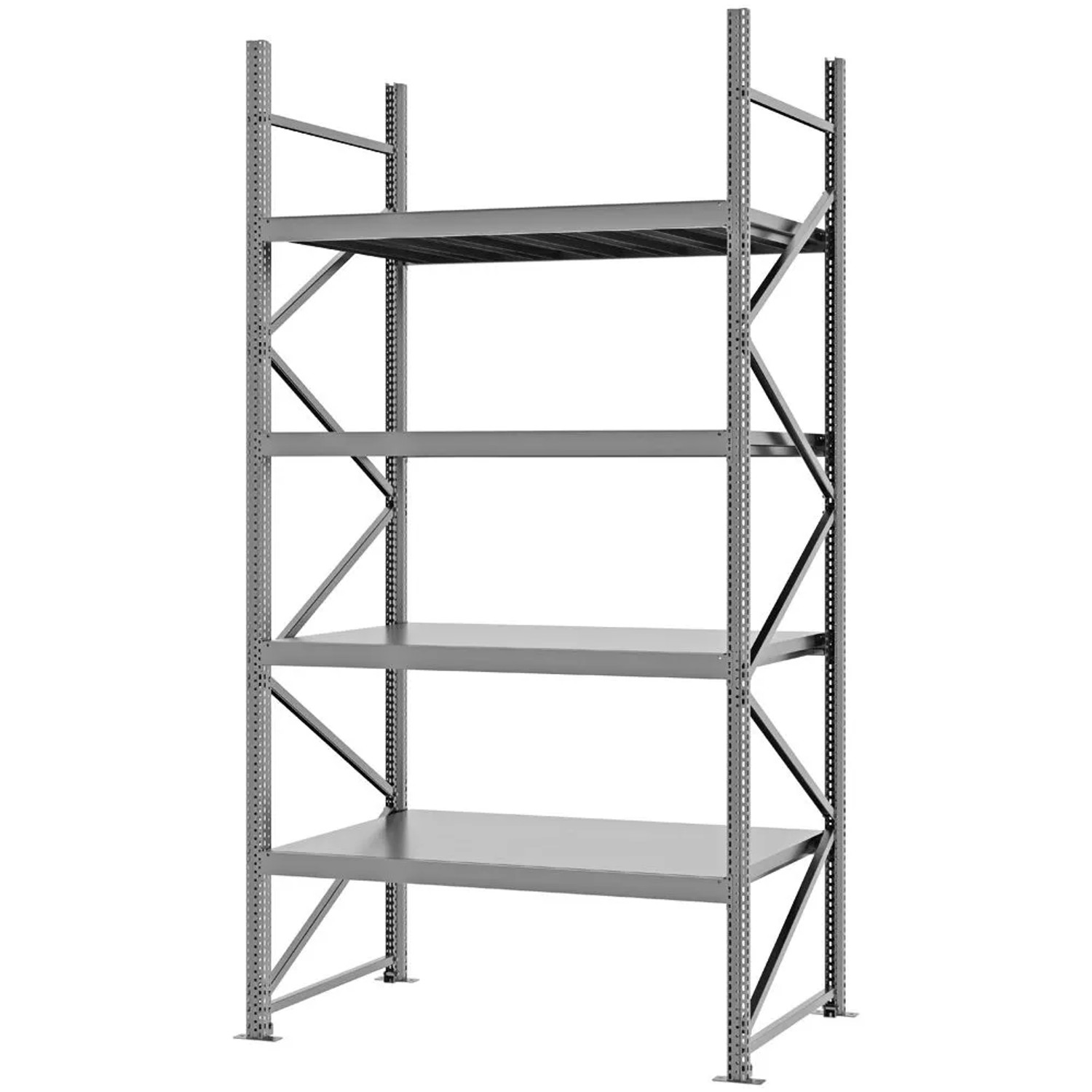 PROREGAL Weitspannregal Schraub-Stecksystem MAGNUS PRO Made In Germany Grundregal 300x150x80cm 4 Ebenen Stahlböden Fachlast 750kg Verzinkt