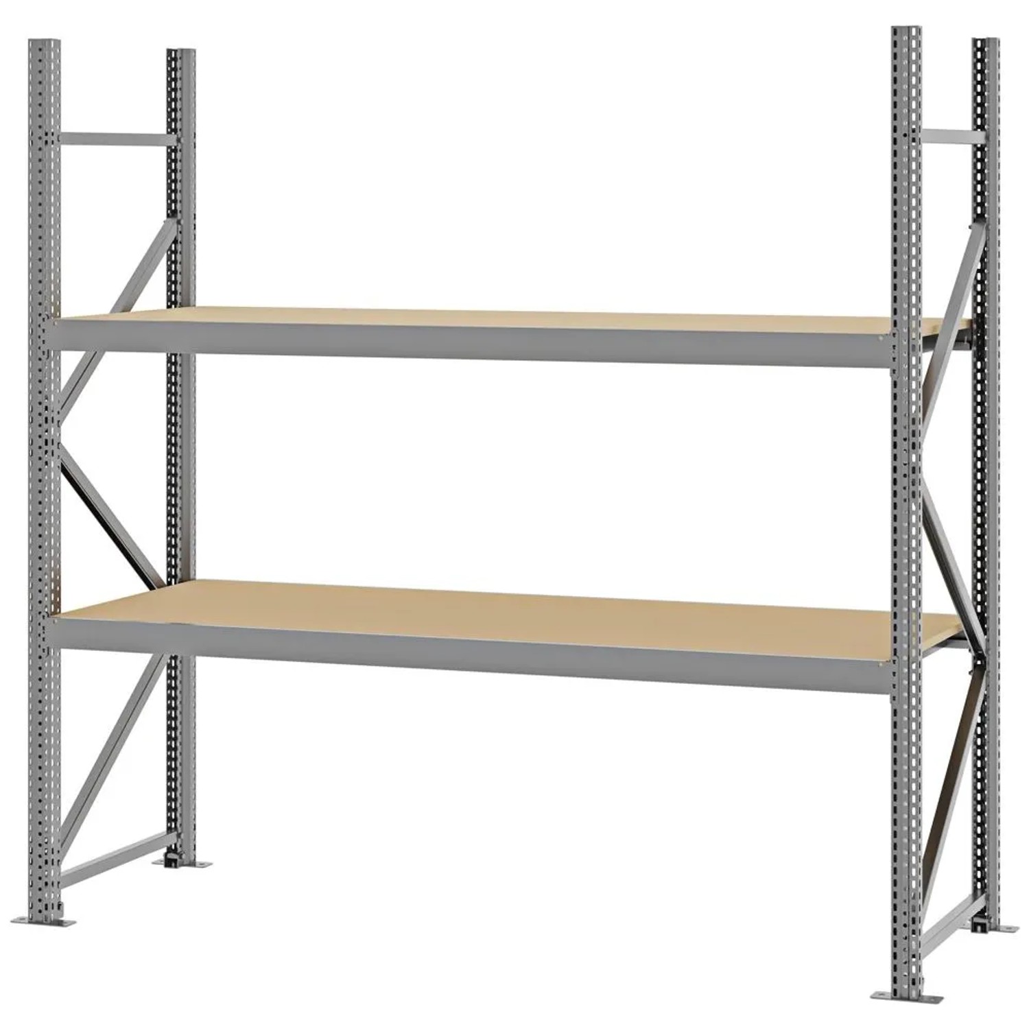 PROREGAL Weitspannregal Schraub-Stecksystem MAGNUS PRO Made In Germany Grundregal 200x200x60cm 2 Ebenen Spanplattenböden Fachlast 600kg Verzinkt