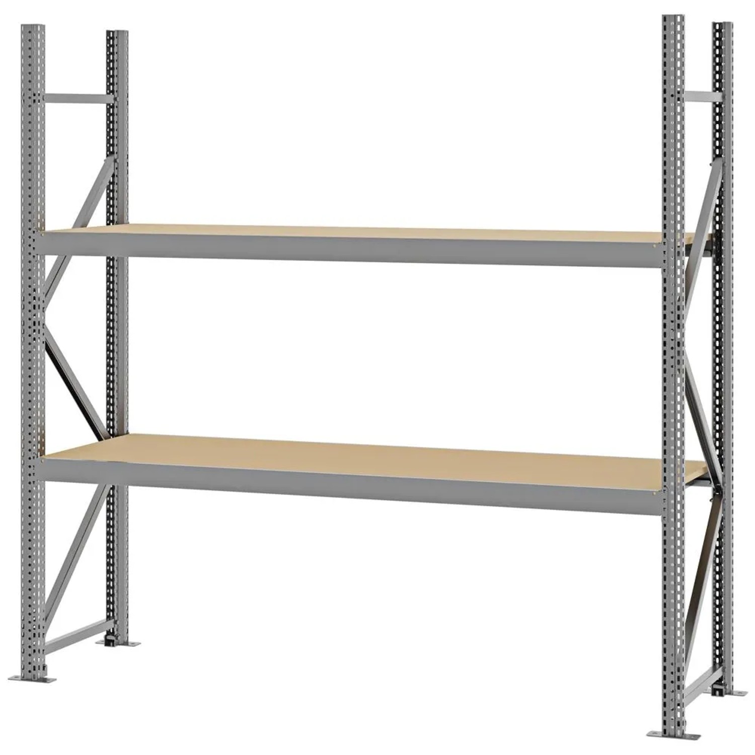 PROREGAL Weitspannregal Schraub-Stecksystem MAGNUS PRO Made In Germany Grundregal 200x200x50cm 2 Ebenen Spanplattenböden Fachlast 600kg Verzinkt