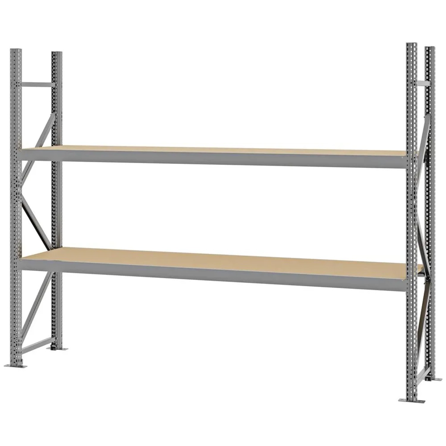 PROREGAL Weitspannregal Schraub-Stecksystem MAGNUS PRO Made In Germany Grundregal 200x250x50cm 2 Ebenen Spanplattenböden Fachlast 430kg Blau/Orange