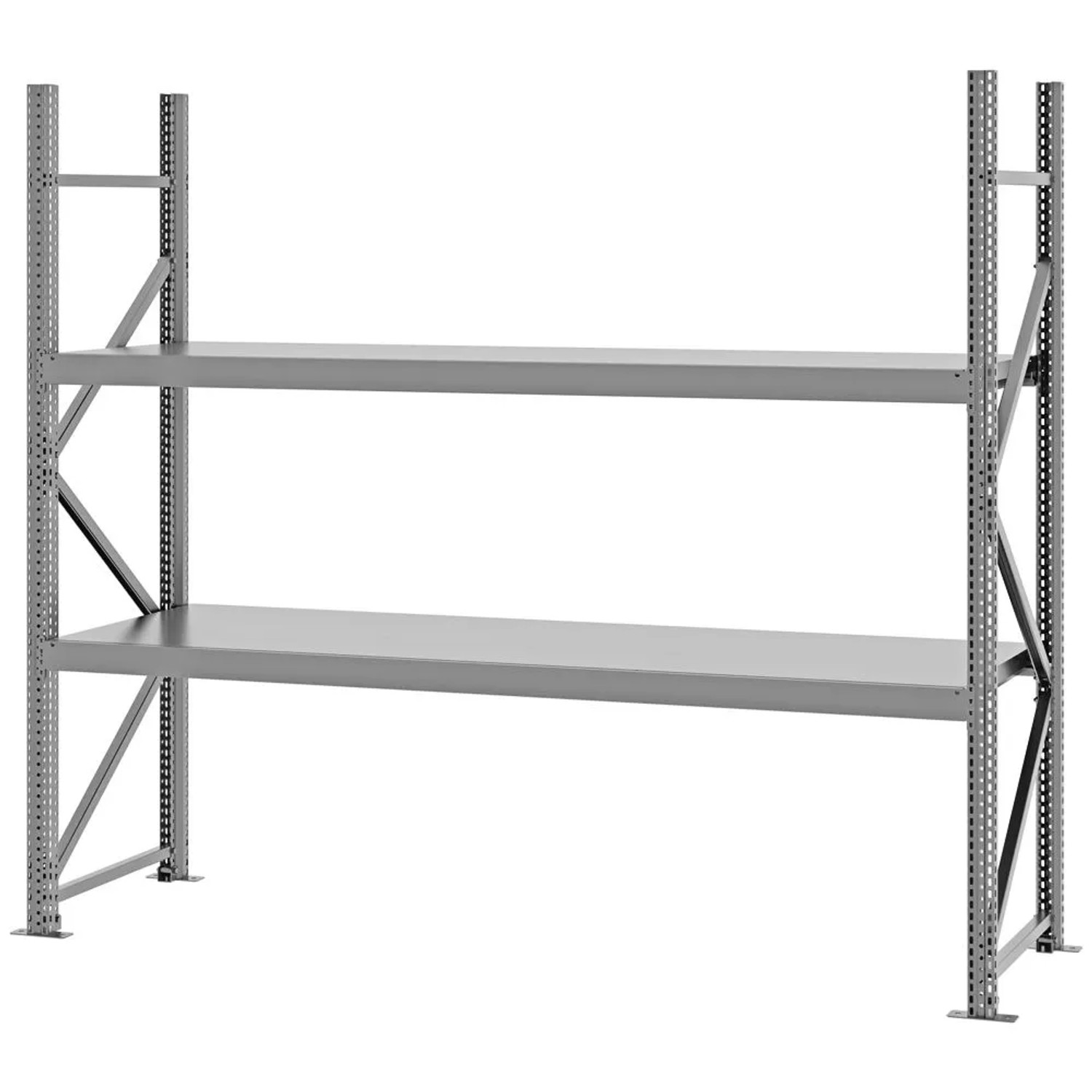 PROREGAL Weitspannregal Schraub-Stecksystem MAGNUS PRO Made In Germany Grundregal 200x225x60cm 2 Ebenen Stahlböden Fachlast 520kg Verzinkt