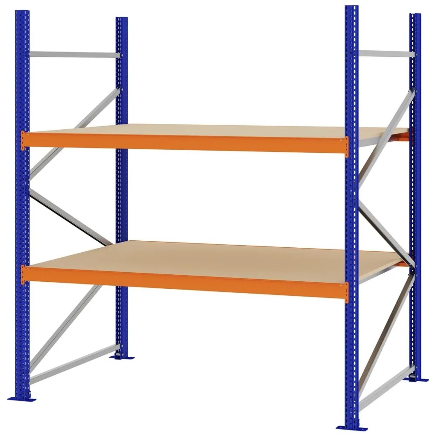 PROREGAL Weitspannregal Schraub-Stecksystem MAGNUS PRO Made In Germany Grundregal 200x175x100cm 2 Ebenen Spanplattenböden Fachlast 700kg Blau/Orange