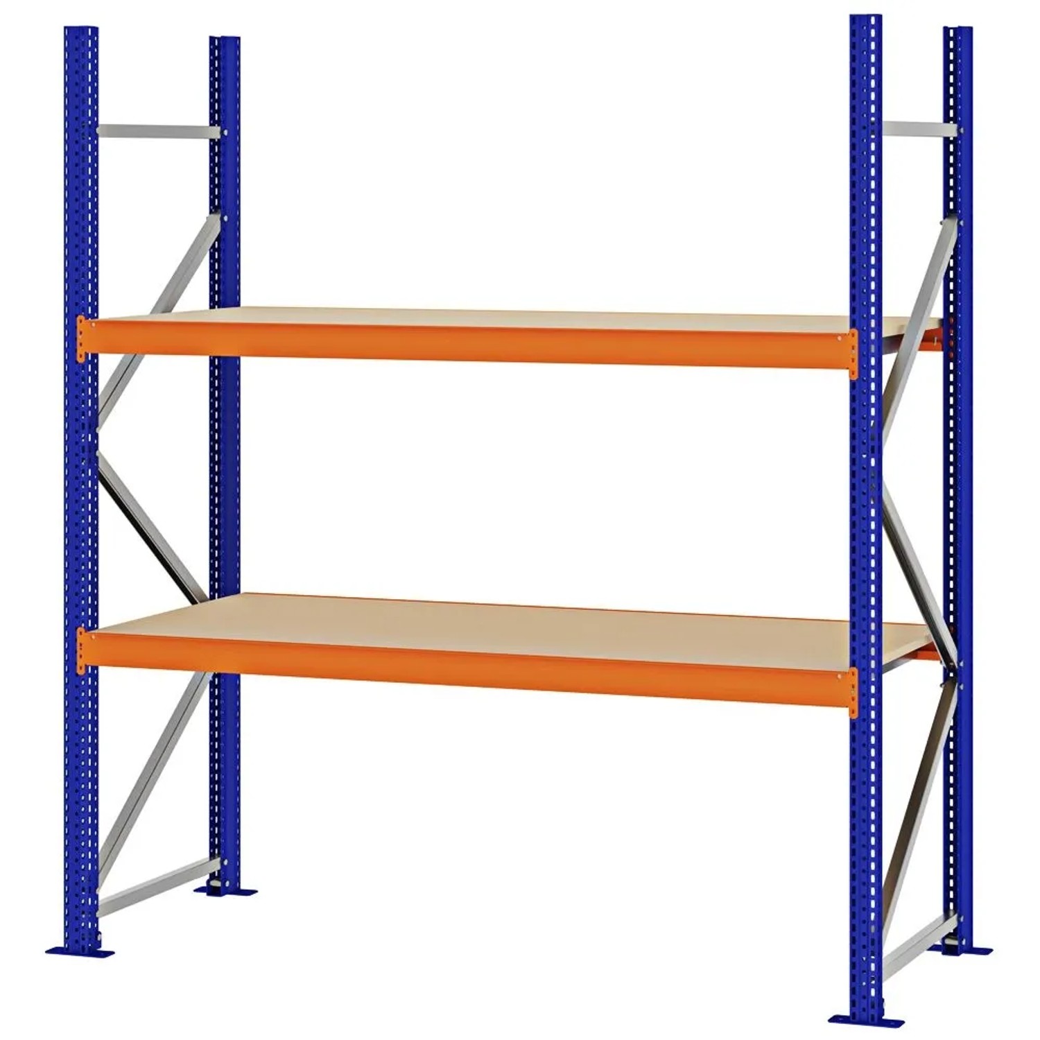 PROREGAL Weitspannregal Schraub-Stecksystem MAGNUS PRO Made In Germany Grundregal 200x175x60cm 2 Ebenen Spanplattenböden Fachlast 700kg Blau/Orange