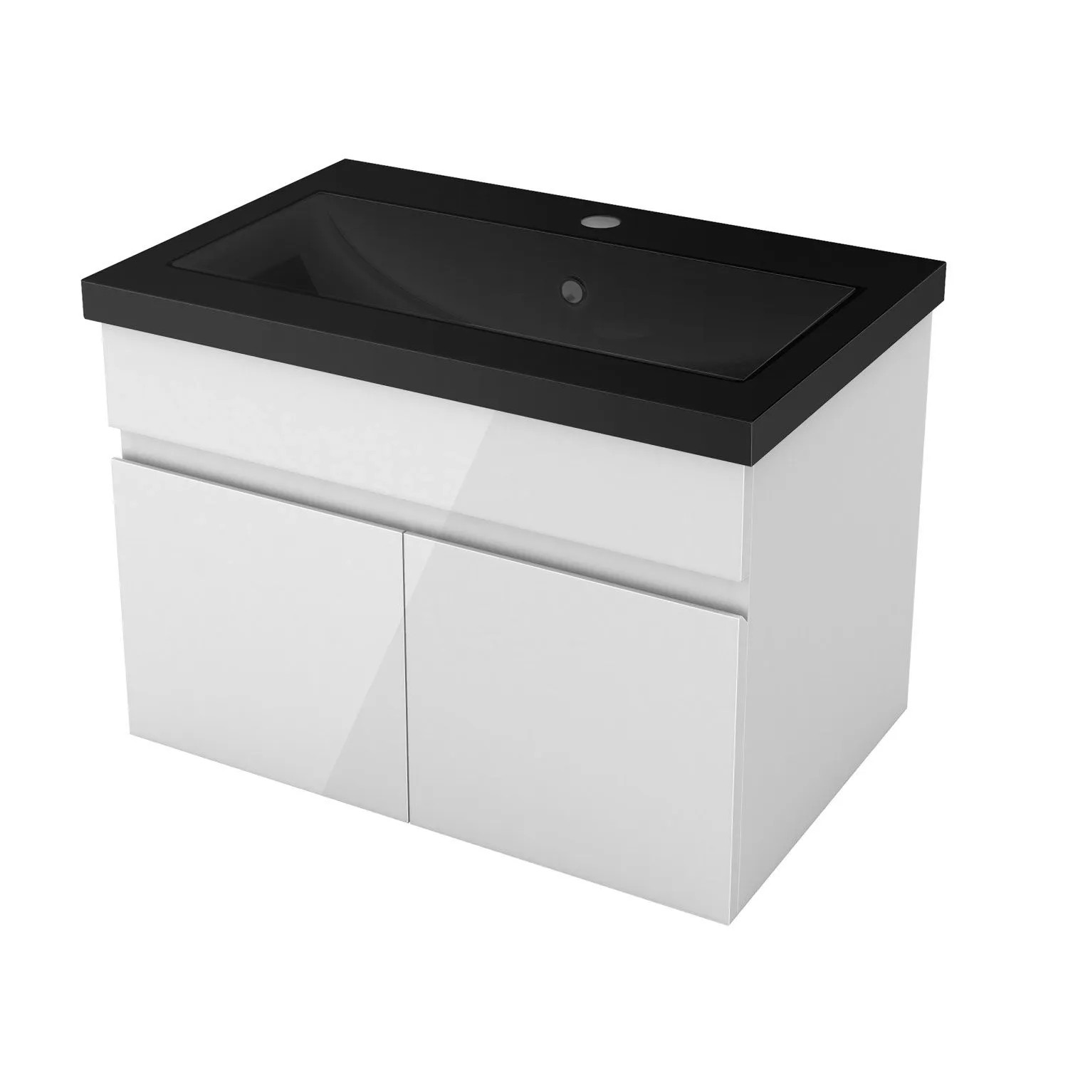 AICA Badmöbel BERGEN 60 cm Schwarz Waschtisch mit Unterschrank Hochglanz Anthrazit Grifflos Softclose Türe 2 tlg.