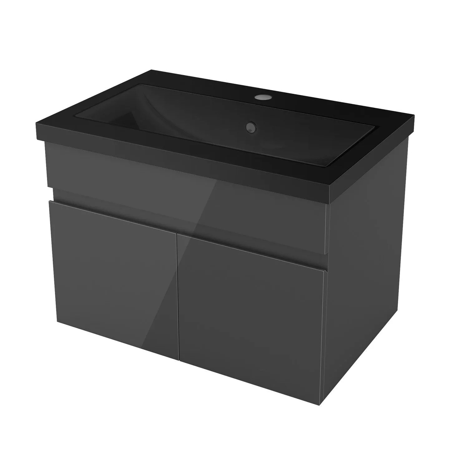 AICA Badmöbel BERGEN 60 cm Schwarz Waschtisch mit Unterschrank Hochglanz Schwarz Grifflos Softclose Türe 2 tlg.