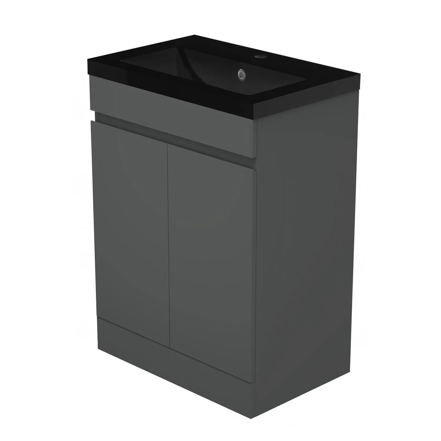 AICA Badmöbel LORENZA 60 cm Schwarz Waschtisch mit Unterschrank Matt Anthrazit Grifflos Softclose Tür 2 tlg.