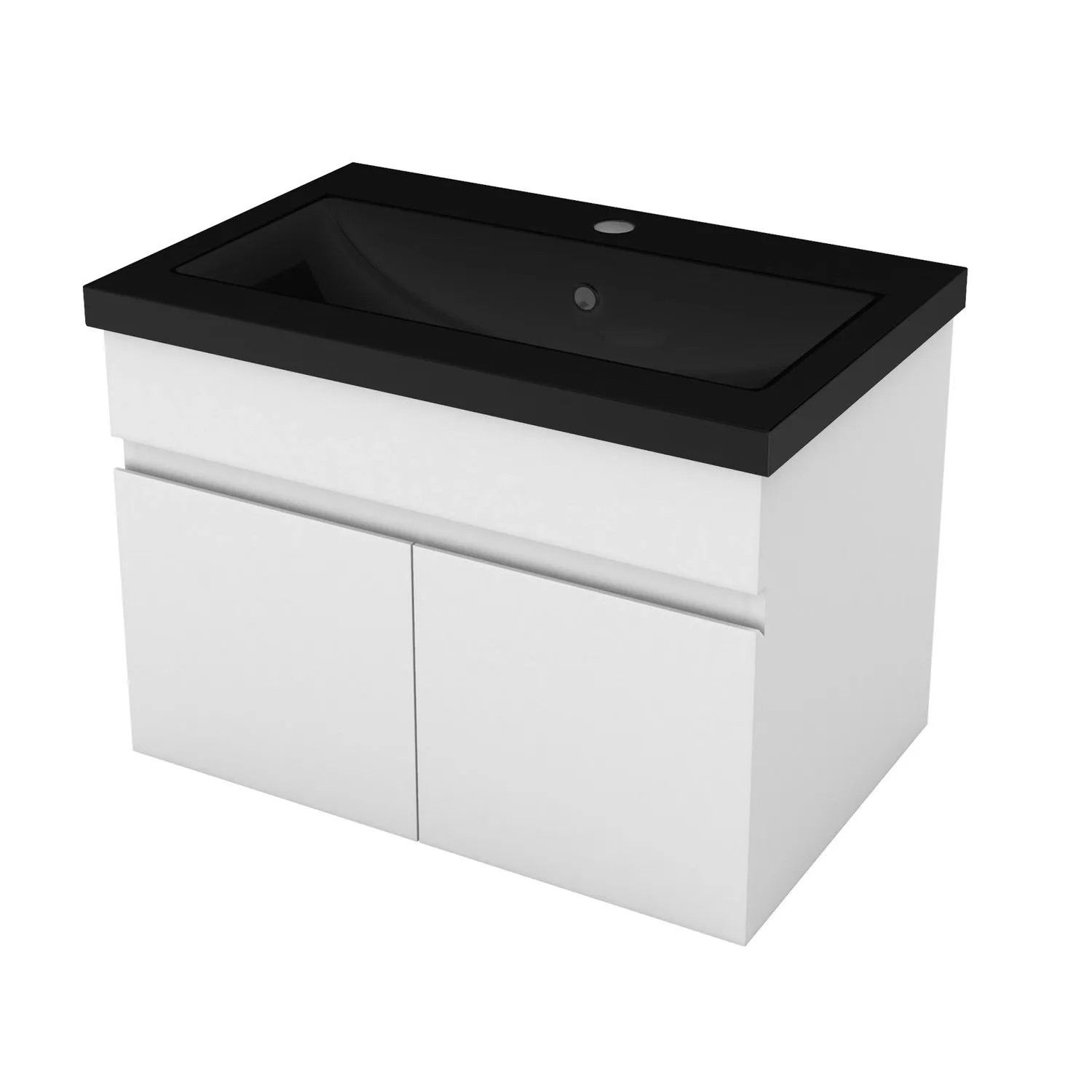 AICA Badmöbel BERGEN 60 cm Schwarz Waschtisch mit Unterschrank Matt Weiß Grifflos Softclose Türe 2 tlg.
