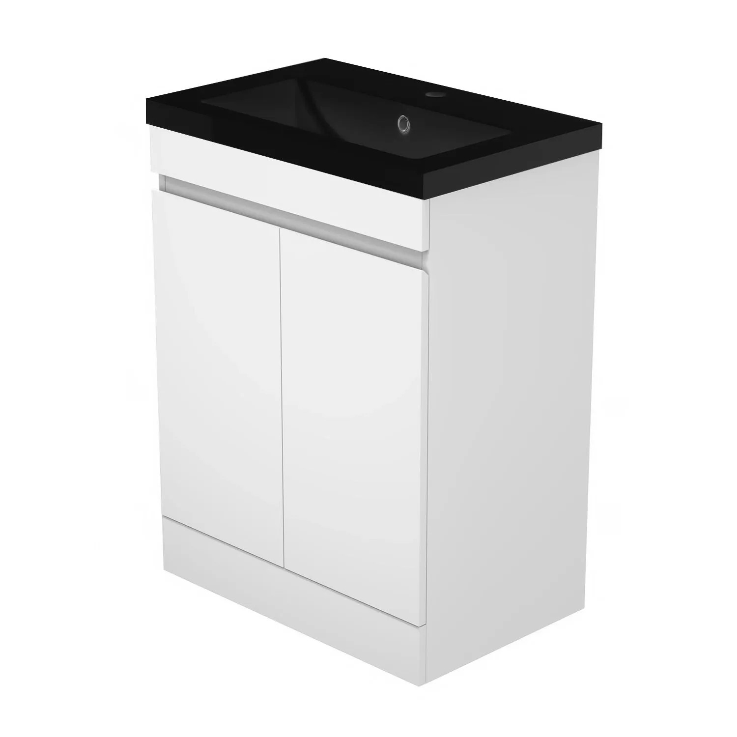 AICA Badmöbel LORENZA 60 cm Schwarz Waschtisch mit Unterschrank Matt Weiß Grifflos Softclose Tür 2 tlg.