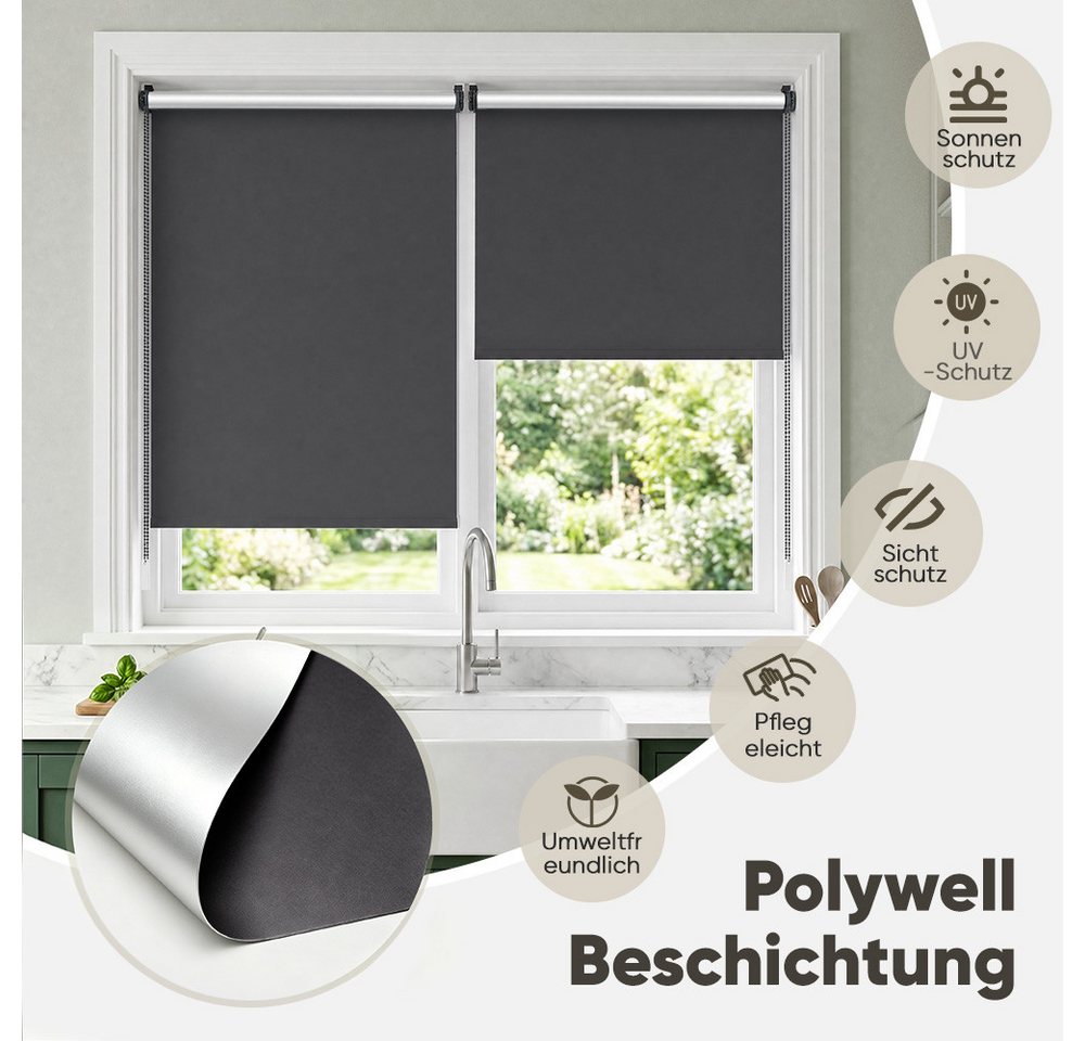 Sekey Thermo Rollo Verdunkelungsrollo ohne Bohren Dunkelgrau 40x130cm