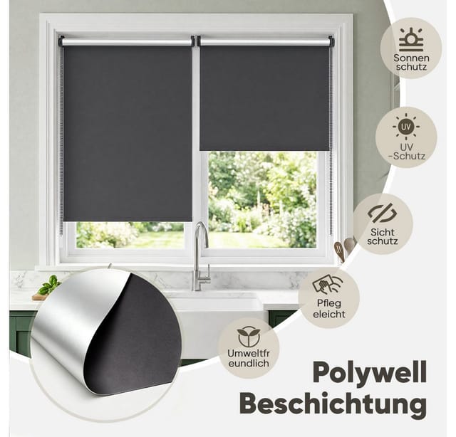Sekey Thermo Rollo Verdunkelungsrollo ohne Bohren Dunkelgrau 40x130cm
