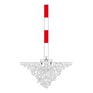 SESAM Sperrpfosten A 70 x 70 mm H 1.000 mm Stahl kippbar rot-weiß doppelte Profilhalbzylinder zum Aufdübeln