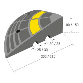 MORION Bordstein-Rampe Gummi Abschlusselement 360 x 360 x 150mm schwarz gelb reflektierend bis 40 t