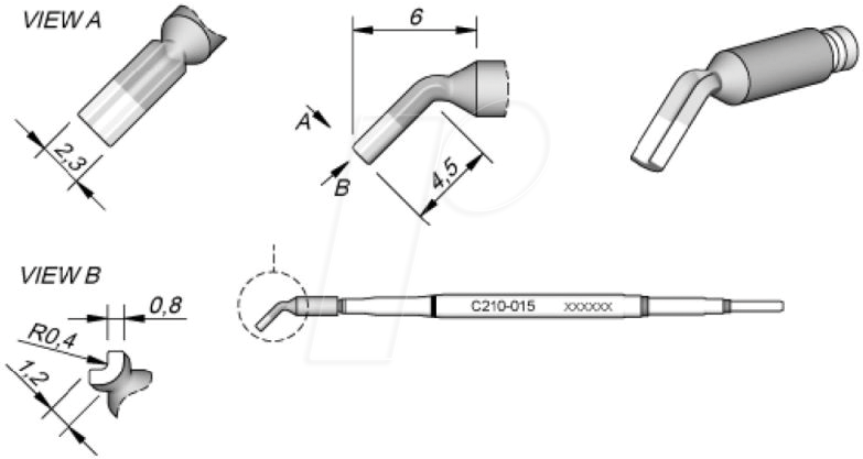 JBC C210015 - Lötspitze C210, Sonderform, C210015/Ø 0,8 mm, Koax-Winkelstecker