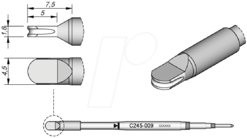 JBC C245009 - Lötspitze C245 Sondertypen, C245009/4,5 x 1,8 mm, für QFP, gerad