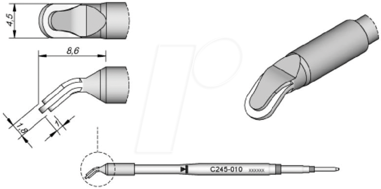JBC C245010 - Lötspitze C245 Sondertypen, C245010/4,5 x 1,8 mm, für PLCC, gebo