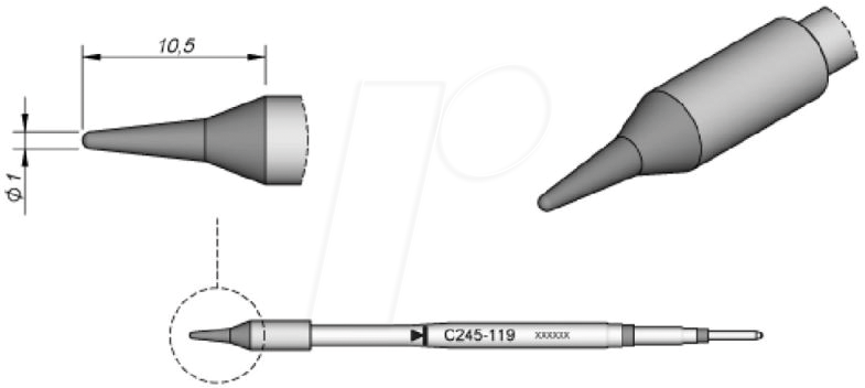 JBC C245119 - Lötspitze C245 Sondertypen, C245119/1,0 mm, teflonbeschichtet