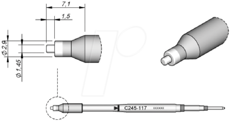 JBC C245117 - Lötspitze C245 Sondertypen, C245117/Ø 1,45 mm, für THT-Lötungen