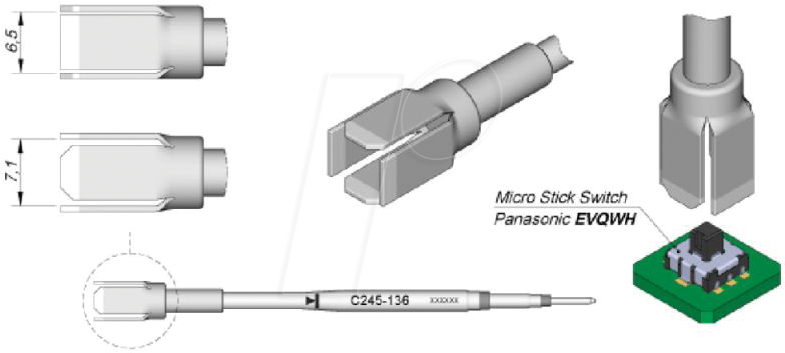 JBC C245136 - Lötspitze C245 Sondertypen, C245136/7,1 x 6,5 mm, Mikro Stick Sw