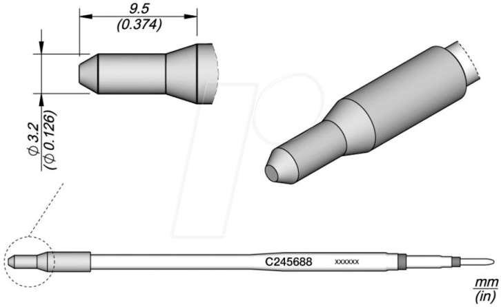 JBC C245688 - Lötspitze C245 Sondertypen, C245688/Ø 3.2 mm, Kunststoffanwendun
