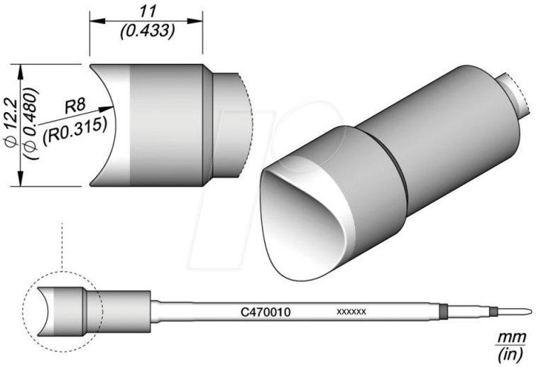 JBC C470010 - Lötspitze C470, Sondertypen, C470010/Ø 12,2 mm, Radius