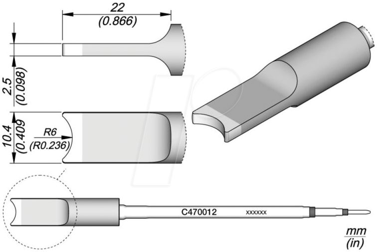 JBC C470012 - Lötspitze C470, Sondertypen, C470012/10,4 x 2,5 mm, Radius